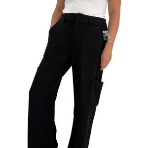 SANCTUARY Pants Size L NEW Black Gina Wide Leg Cargo High Rise High Waist